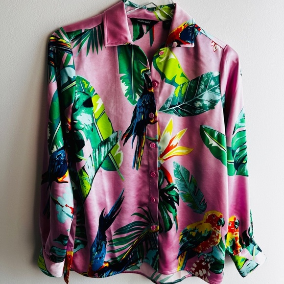 Studio Park Parrot Blouse size XXS Pink Tropical - Picture 2 of 6